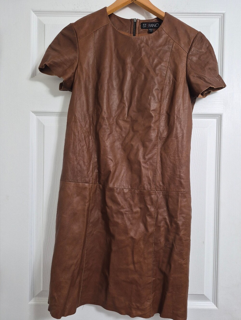 STEFANO Real Tan Leather Midi Dress